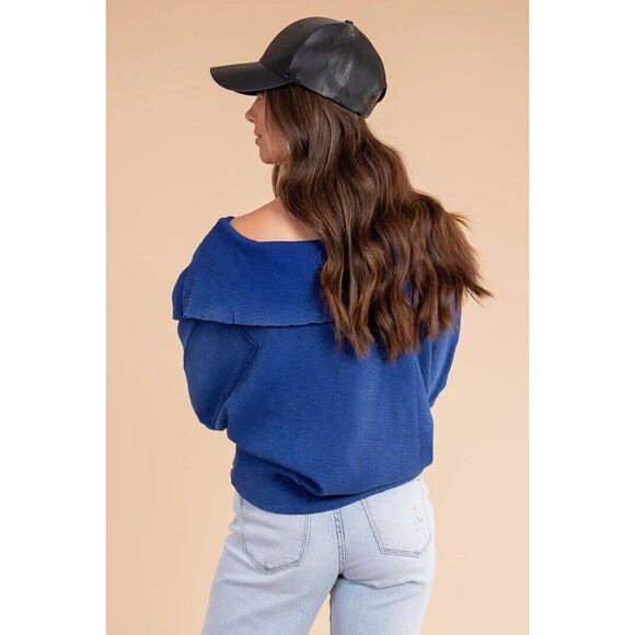 New Free People We The Free Not So Ordinary Pullover Polo Sweater Blue Sz XS - Picture 5 of 10